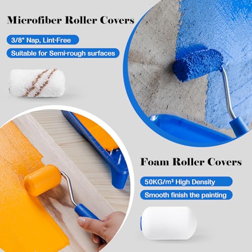 Mister Rui 25 Pack 2 Inch Foam Paint Roller Kit, Complete Set with Mini Rollers, Tray Liners, Sponge Brushes for Furniture Painting, DIY Crafts, Home Touch Ups - size: 2 Inch,25 Pack