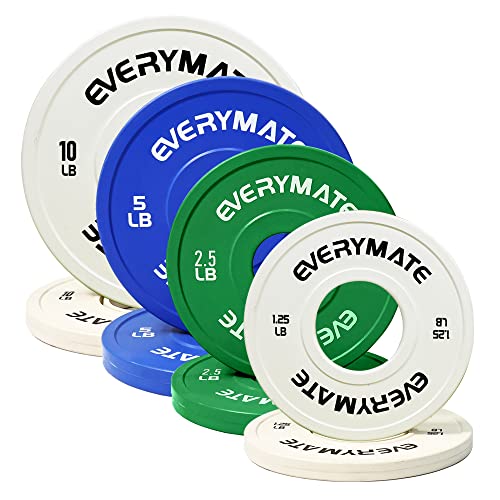EVERYMATE Change Weight Plates 1.25LB 2.5LB 5LB Set Fractional Plate Olympic Bumper Plates for Cross Training Bumper Weight Plates Steel Insert Strength Training Weight Plates - color: 37.5LB(1.25+2.5+5+10)x2