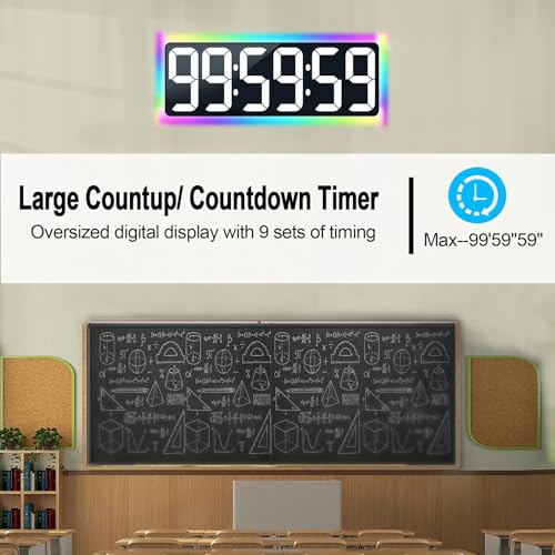 TXL 17.2" WiFi Digital Wall Clock with Seconds, Large Countdown Timer for Classroom Home Gym Office, Alarm Clock with Remote Control, RGB Ambient Lights, 4 Dimmable Brightness, Auto DST(White) - color: White