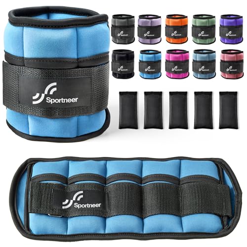 Sportneer Adjustable Ankle Weights Set - 1 Pair (2-10 lbs) Removable Sandbags for Women & Men, Comfortable Neoprene Leg Weights for Walking, Running, Pilates, Yoga, Home Workout & Physical Therapy - color: Blue