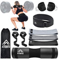 ATENTO 10Pcs Barbell Pad Set with Weight Lifting Belt, Thick Cushion Hip Thrust Pad for Bench Press, Lunges, Workout, Leg Exercise, Squat Bar Pad for Relief Pressure from Neck & Shoulder for Smith machine & Olympic Bars, with 2 Gym Ankle Straps, Hip Resis