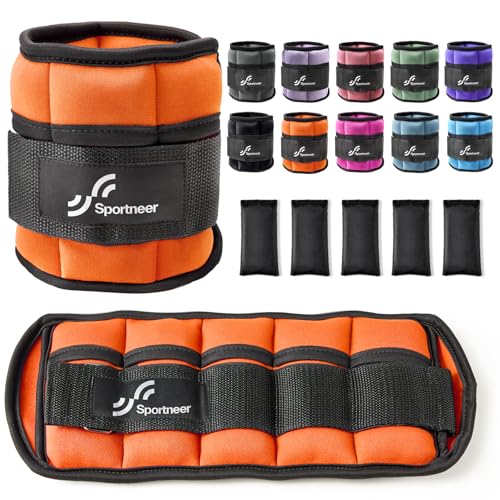 Sportneer Adjustable Ankle Weights Set - 1 Pair (2-10 lbs) Removable Sandbags for Women & Men, Comfortable Neoprene Leg Weights for Walking, Running, Pilates, Yoga, Home Workout & Physical Therapy - color: Orange