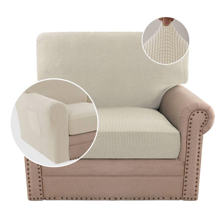 H.VERSAILTEX Multi-Pieces Chair Covers Stretch Couch Covers Form Fitted Seat and Back Cushions Covers (1 Seat Cover Plus 1 Back Cusion Cover, Bonus 2 Armrest Covers), Island Fossi - color: Island Fossi, size: 1 SEAT COVER + 1 BACK COVER+ 2 ARMREST COVERS
