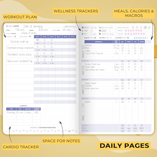 Clever Fox Fitness & Food Journal, Workout Planner, 5.8"x8.3" Amber Yellow | Lasts 3 months, undated hardcover exercise & weight loss journal for women, gym, diet, meal tracker, calorie counter book - color: Amber Yellow, size: A5 (5.8'' x 8.3'')