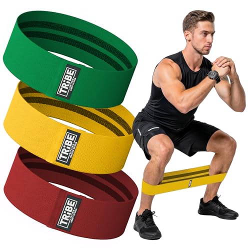 Tribe Lifting Resistance Bands for Working Out - 3 Pack Fabric Workout Bands for Women and Men - Booty Bands for Legs and Glute - Non Slip Exercise Bands Set for Squat Hip Thigh - color: Multicolor