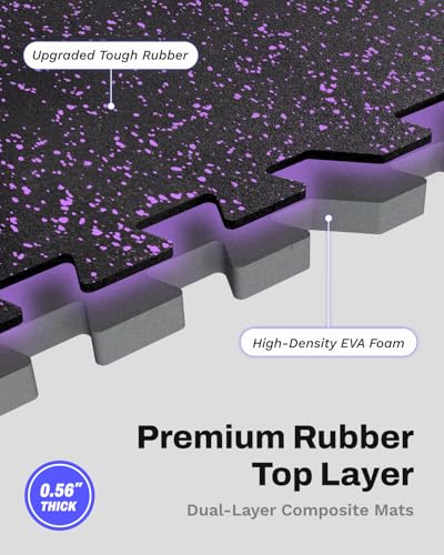 AIRHOP 0.56in Thick 192 Sq Ft Exercise Equipment Mats, 48 Tiles Upgraded Rubber Top with High Density EVA Foam, Large Interlocking Puzzle Gym Flooring for Home Gym, Heavy Weight Workout, 24 x 24in - color: Black/Purple, size: 192 Sq Ft (48 Tiles)