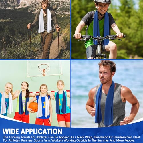 Hosuly 100 Pack Cooling Towels, 40"x12" Cooling Towels for Neck and Face Breathable Soft Chilly Sweat Rag Microfiber Sport Rags for Gym Yoga Golf Running - color: Dark Blue and White