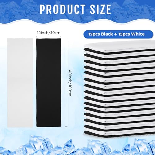Hosuly 30 Pack Cooling Towels, 40"x12" Ice Breathable Soft Chilly Sweat Rag Microfiber Workout Rags for Gym Cooling Towels for Neck and Face for Yoga Golf Sport Running - color: Black, White