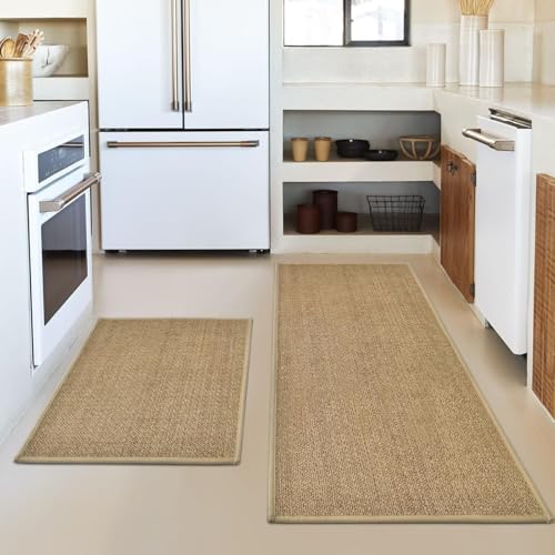 Artoid Mode Washable Non Slip Kitchen Rugs and Mats Set of 2, Rubber Backing Absorbent Kitchen Mats for Floor Front of Sink - 17x29 and 17x47 Inch - color: Linen, size: 17" x 29" /17" x 47"