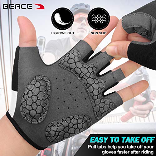 BEACE Gloves for Cycling Bike Biking Half Finger Road Bicycle for Men and Women-5MM Breathable Anti-Slip Shock-Absorbing Pad Gym Motorcycle Light Weight Mountain Bike Gloves - color: Black+White, size: X-Large