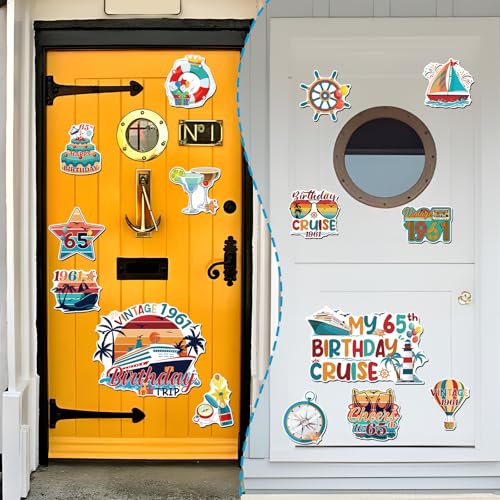 Wxiben Cruise Door Decorations Magnetic - 18 Pcs 65th Birthday Cruise Door Magnets Cheers to 65 Years Old Carnival Cruise Ship Door Decoration Happy 65th Birthday Stickers for Party Cabin Fridge Decor - style: 65th Birthday