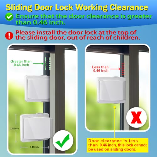 Sliding Door Lock, 2 Pack Safety Sliding Glass Door Lock for Sliding Glass Doors, Sliding Windows, Sliding Closet, etc. Adhesive Installation, Provides More Security for Your Family and Pets - size: 2 Pack