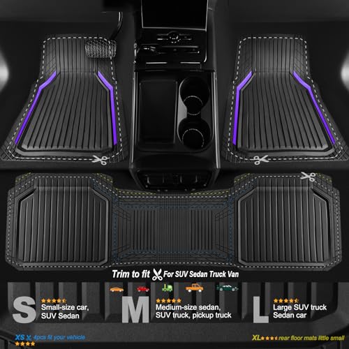 CAR PASS Heavy Duty Rubber Floor Mats for Car, Waterproof Liner Deep Dish Car Mats Full Sets, Universal Trim to Fit for SUV Truck Sedans Vans, All Weather Automotive Floor Mats 3pcs, Black Purple - color: Black Purple