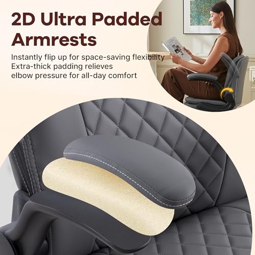 AreShark Cross Legged Office Chair,ADHD Criss Cross Desk Chair with Wheels & Stretchable Rotating Footrest,Height Adjustable Wide Yoga Kneeling Meditation Chair with Flip-up Armrests Back Support - color: Grey
