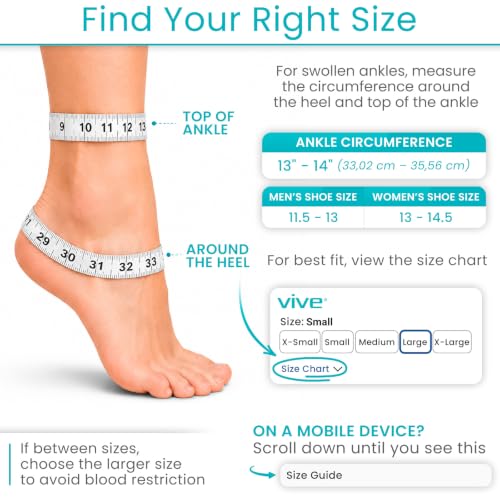 Vive Lace Up Ankle Brace for Women & Men - Compression Sleeve for Achilles Tendonitis, Sprains - Foot Support for Plantar Fasciitis - Adjustable Wrap (Large) - size: Large