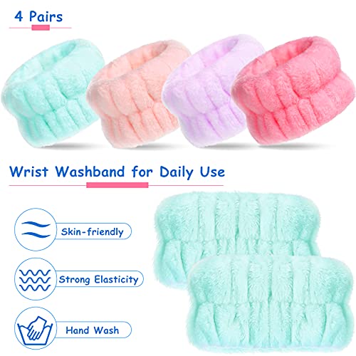 Chuangdi 4 Pairs Wrist Bands for Washing Face Wrist Spa Microfiber Wash Towel Band Scrunchies Absorbent Wristbands Sweatband for Women Prevent Liquid from Spilling (Candy Color) - color: Candy Color