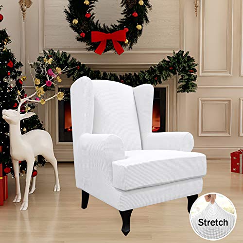 Easy-Going Stretch Wingback Chair Sofa Slipcover 2-Piece Sofa Cover Furniture Protector Couch Soft with Elastic Bottom, Spandex Jacquard Fabric Small Checks, Snow White - color: Snow White