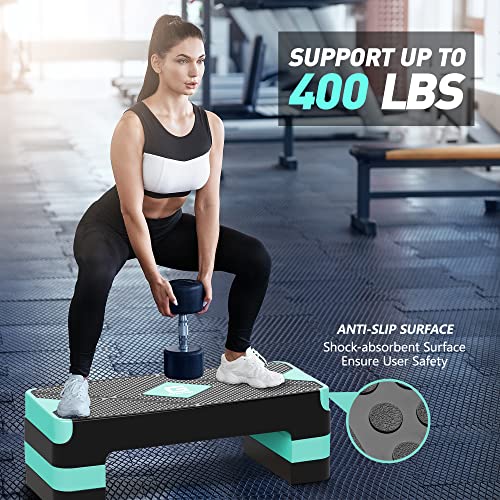 GYMMAGE Aerobic Exercise Step, Adjustable Height, | Aerobic Workout Step Platform for Exercise, 26.5" Step Deck with Adjustable Height, Women Home Gym Cardio Fitness - color: Turquoise
