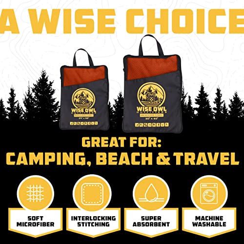 Wise Owl Outfitters Microfiber Camping Towel - Quick Dry Towel for Travel, Backpacking, Hiking, Beach, Gym & Yoga - Compact, Fast Drying & Lightweight - color: Orange, size: X-Large (30x60) + Washcloth (12x24)