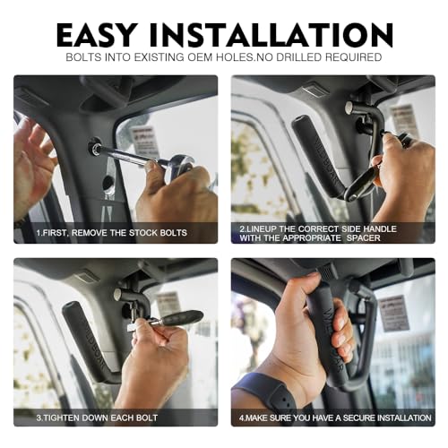 4PCS Aluminum Grab Handles Kit Compatible with 2007-2018 Jeep JK JKU, Black | Heavy-Duty Roll Bar, Rust-Resistant, Non-Slip, Easy to Install - color: Black