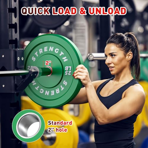 Rendpas Premium Color-Coded Rubber Bumper Plates Set - 2 Inch Olympic Weight Plates for Home Gym Cross and Strength Training - color: 140LB Set