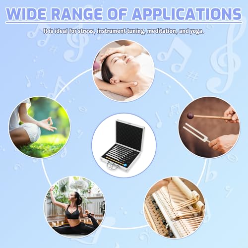 Tuning Fork Medical Sound Healing Set of 8 (256 Hz, 288 Hz, 320 Hz, 341.3 Hz, 384 Hz, 426.6 Hz, 480 Hz, 512 Hz), Unweighted Aluminum Chakra Forks with Reflex Hammer, Storage Bag and Exquisite Package - color: 8 Pcs - Silver