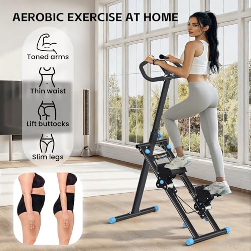 Stair Stepper for Home, Stair Master for Exercise at Home Folding Stair Stepper for Full-Body Workout Compact Stair Climber with Resistance/Phone Holder/Adjustable Handlebar & Pedals - color: Black