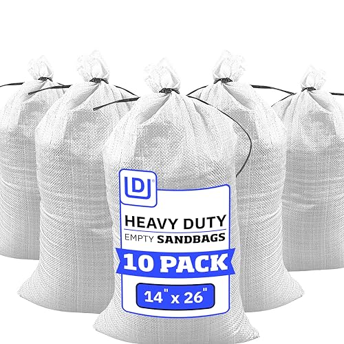 DURASACK Heavy Duty Sandbags with Ties, 14x26, Empty, White, Pack of 10 | Woven Polypropylene Sandbags for Flood Control with 1600 Hours of UV Protection, 50 lbs Capacity - color: White, size: 10 Sandbags