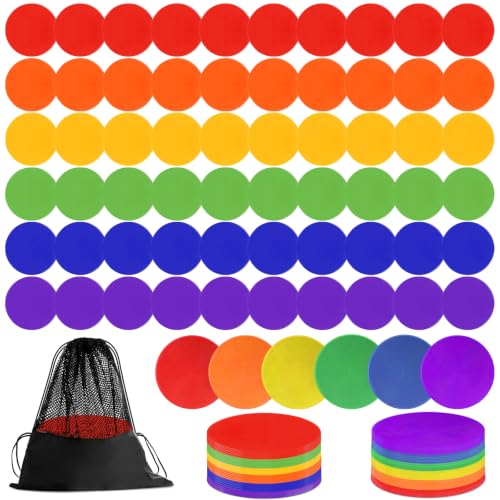 60 Pcs Poly Vinyl Spot Markers Rubber Floor Dots Non Slip Agility Markers Flat Field Cones for PE Gym Classes, Classroom Activities and Games, Soccer Basketball Sports Speed Agility Training - size: 4inch