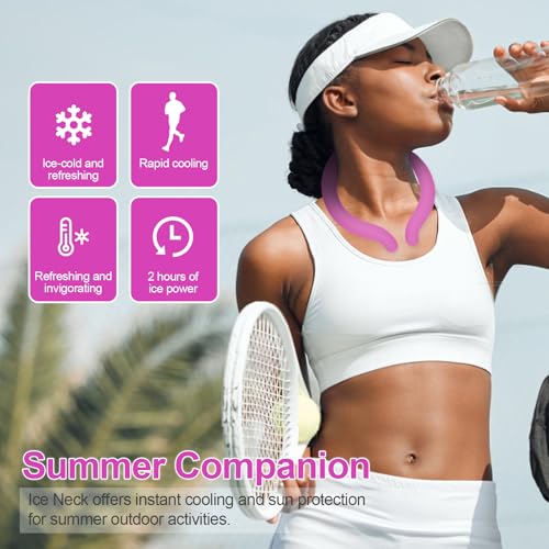Neck Cooling Tube with Cold Insulated Bag,Reusable 18℃/64℉ Ice Neck Ring Wearable Body Cooling Products for Summer (Rose) - color: Rose