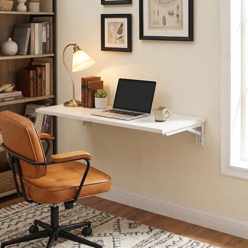 Need Wall Mounted Folding Table, 36x20 Inch Fold Down Wall Mount Desk Heavy Duty Small Folding Wall Table for Laundry, Home Office, Small Apartments, White & White Frame - color: White Desktop & White Folding Shelf Brackets, size: L36" * W20"