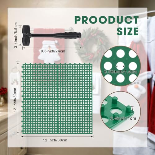 Drydiet 8 Pack Drainage Tiles Modular Interlocking Floor Tiles with 1 Pc Plastic Hammer 12" x 12" Cushion Mat Non Slip Rubber Floor mat with Holes for Pool Bathroom Deck Kitchen Patio (Dark Green) - color: Dark Green