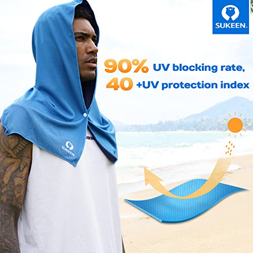 Sukeen Cooling Hoodie Towel, Absorbent Quick-Drying Cooling Towels for Neck and Face, UV Sun Protection Cooling Neck Wraps Sport Head Cooling Towel Hot Weather - color: Blue
