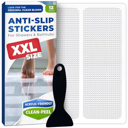 XXL Anti Slip Shower Stickers 12 PCS, Invisible Non-Slip Shower Strips for Adults, Premium Adhesive Bath Tub Stickers (Clear) - color: Clear