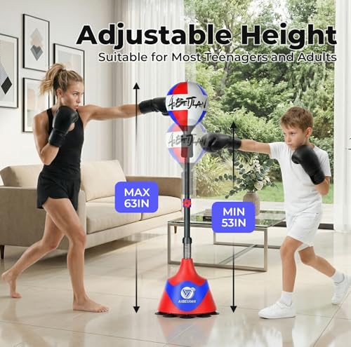 Freestanding Reflex Bag,Punching Bag with Stand,Height Adjustable,Speed Punching Ball for Reaction & Fitness Training - Stress Relief Workout for Adults，Boxing Equipment for Home Gym - color: Red-2
