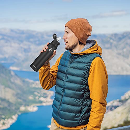 Han's Bottle Sports Water Bottle - 32 Oz, Straw Lid, Leak Proof, Vacuum Insulated Stainless Steel, Double Walled, Thermo Mug,Black - color: Balck, size: 32 Ounces