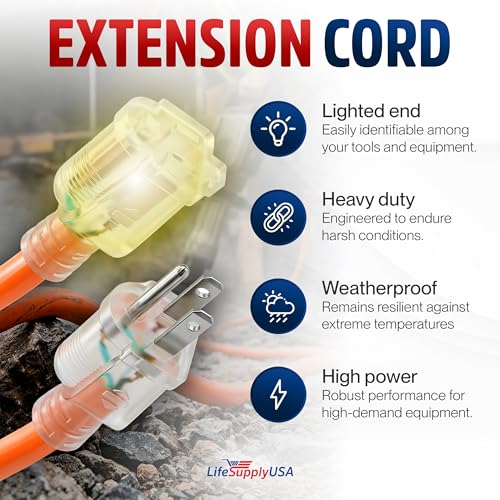 25ft Outdoor/Indoor Extension Cord 12/3 Gauge Extra Heavy Duty 3 Prong SJTW, Waterproof, Flexible Cold-Resistant Long Power Cord,15A 125V 1875W, Orange by LifeSupplyUSA - color: Orange, size: 25 FT, style: 12AWG