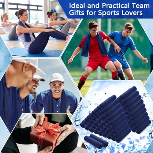 Hosuly 100 Pack Cooling Towels, 40"x12" Cooling Towels for Neck and Face Breathable Soft Chilly Sweat Rag Microfiber Sport Rags for Gym Yoga Golf Running - color: Dark Blue