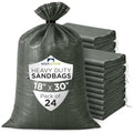 Heavy Duty Sand Bags Pack of 24, Army Green Empty Sandbags with Built-In Ties, Woven Polypropylene UV Protection 1600 Hours, Fillable Bags for Flood Control, Weight, 18x30 inches, 75 Pounds Volume - size: 18"W x 30"L, style: Pack of 24