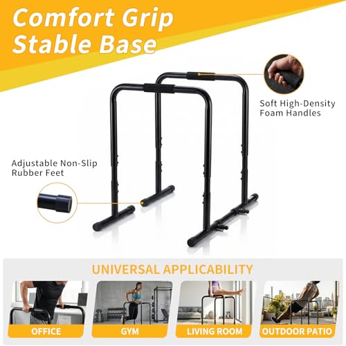 NEWBULIG Dip Bar Station, Adjustable Parallel Parallettes Bar with Soft High-Density Foam Handles, Heavy Duty Dip Stands Workout Equipment for Home, Gym, Patio, Office - color: Inky Black