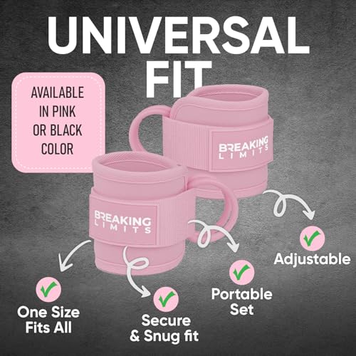Breaking Limits Ankle Straps for Cable Machines Women - Cable Kick Back Set | Cable Kick Back Ankle Straps, Gym Cable Ankle Strap Attachment, Glute Leg Strap for Cable Machine, Neoprene, Double D-Rings - color: Pink - Single
