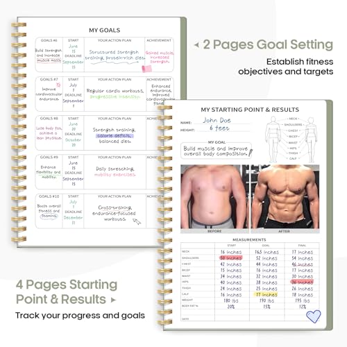 Fitness Workout Journal for Women & Men, A5(5.5" x 8.2") Workout Log Book Planner for Tracking, Progress, and Achieving Your Wellness Goals - Green - color: a.Green