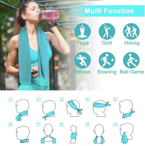Amgico 10 Pack Cooling Towel 40"X12", Cooling Towels for Hot Weather, Instant Cooling Soft Breathable Quick Dry Microfiber Towel for Summer, Hiking, Golf, Travel, Beach, Gym, Camping & More - color: 2 Sky Blue/2 Navy Blue/2 Dark Gray/2 Maroon/2 Black