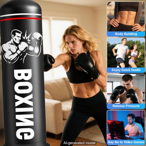 Punching Bag for Adults with Stand, 74.8'' Free Standing Heavy Boxing Bag with Gloves and Pump for Men Women Teen Boys Girls Kickboxing Beginners Home Training MMA Muay Fitness Thai