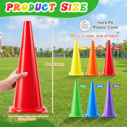 Seenelling 6 Pcs PE Cones Flexible Vinyl Poly 6-Colored PE Class Equipment for Sports Training - size: 18 Inch