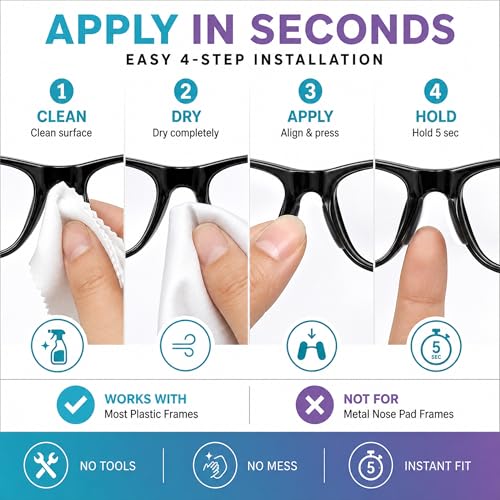 GMS Optical Adhesive Silicone Nose Pads for Glasses |1.3mm Ultra-Thin, 18mm Large | Non Slip Glasses Grips for, Sunglasses and Eyewear w/Super Sticky Backing, Eyeglass Accessories (10 Pairs, Clear) - color: Clear - 10 Pair