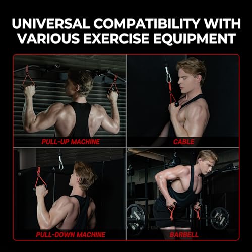 GD Fly Grip Pull Up Handles LAT Pull Down Attachments Nuetral Grip Cable | Nuetral grip Pull up bar, T-bar row Handle, 90 angle rotating, Barbell, Deadlift, Cable attachment, d handle tricep rope - color: Red Grip(Mixed Strap)
