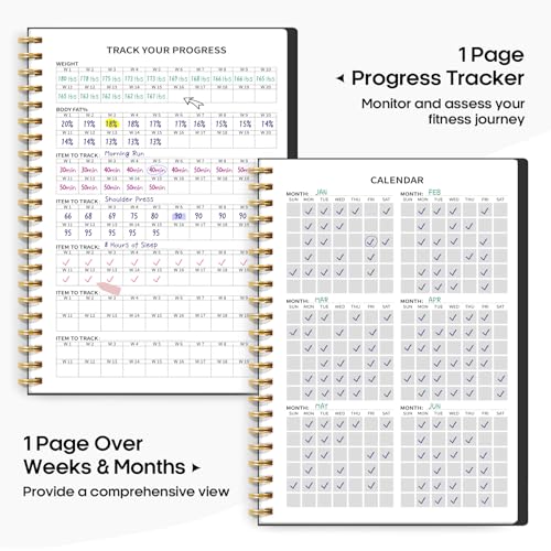 Fitness Workout Journal for Women & Men, A5(5.5" x 8.2") Workout Log Book Planner for Tracking, Progress, and Achieving Your Wellness Goals-Black - color: d.Black