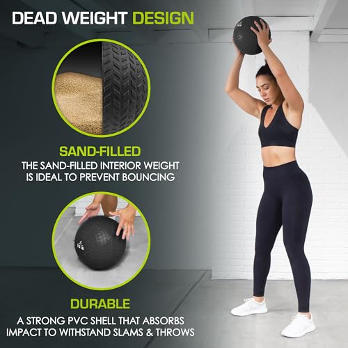 ProsourceFit Slam Medicine Balls 5, 10, 15, 20, 25, 30, 50lbs Smooth and Tread Textured Grip Dead Weight Balls for Strength and Conditioning Exercises, Cardio and Core Workouts - color: Tread - Black, size: 15 lb