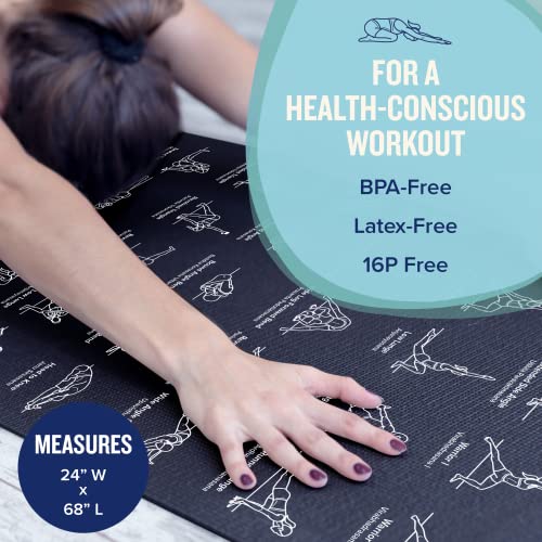 NewMe Fitness Yoga Mat for Women and Men - Large, 5mm Thick, 68 Inch Long, Non Slip Exercise Mats w/ 70 Printed Yoga Poses for Pilates, Workout and Stretching - Home and Gym Essentials - color: Purple